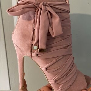 Pink Ruched Peep Toe Booties